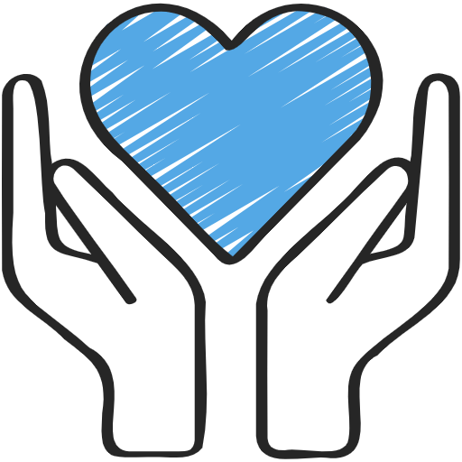 Two hands holding a blue heart.