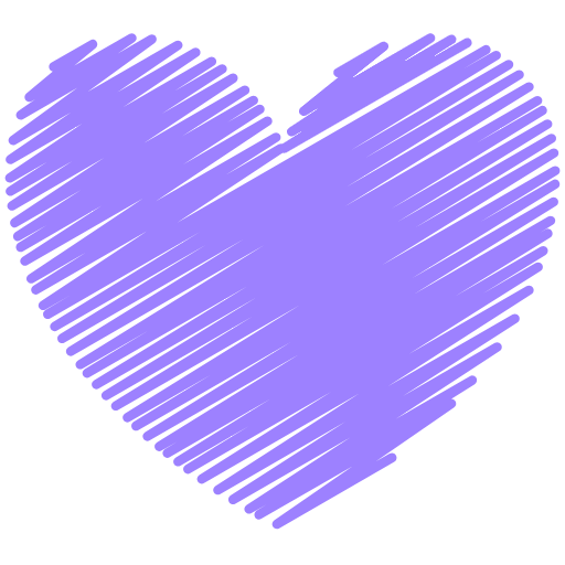 Purple heart sketch with uneven, rough strokes on a transparent background.