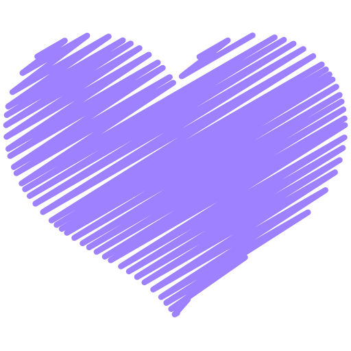 Purple heart sketch with diagonal strokes on a black background.