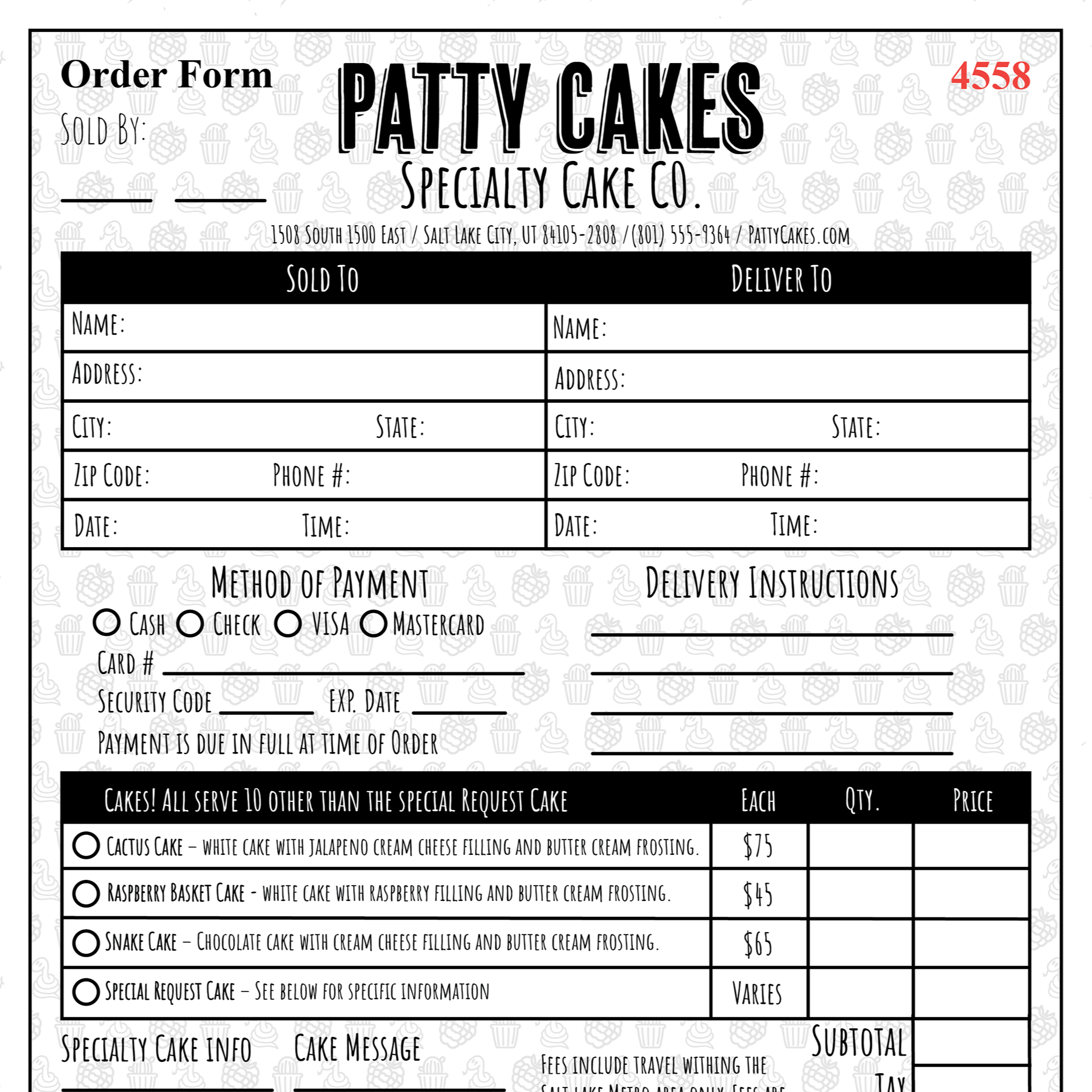 Patty Cakes Order Form