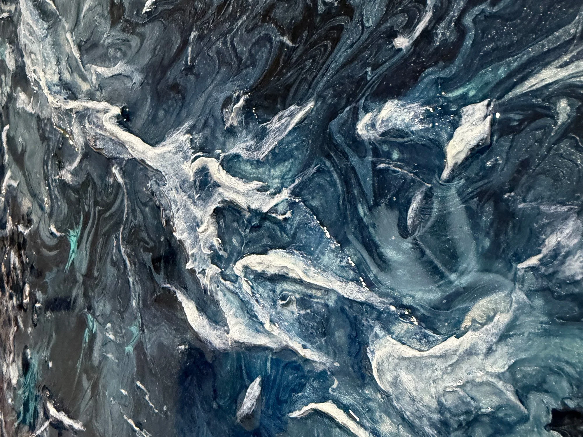 Close-up detail of texture and resin on Immersed Series V14 by Samantha Paris Estes.