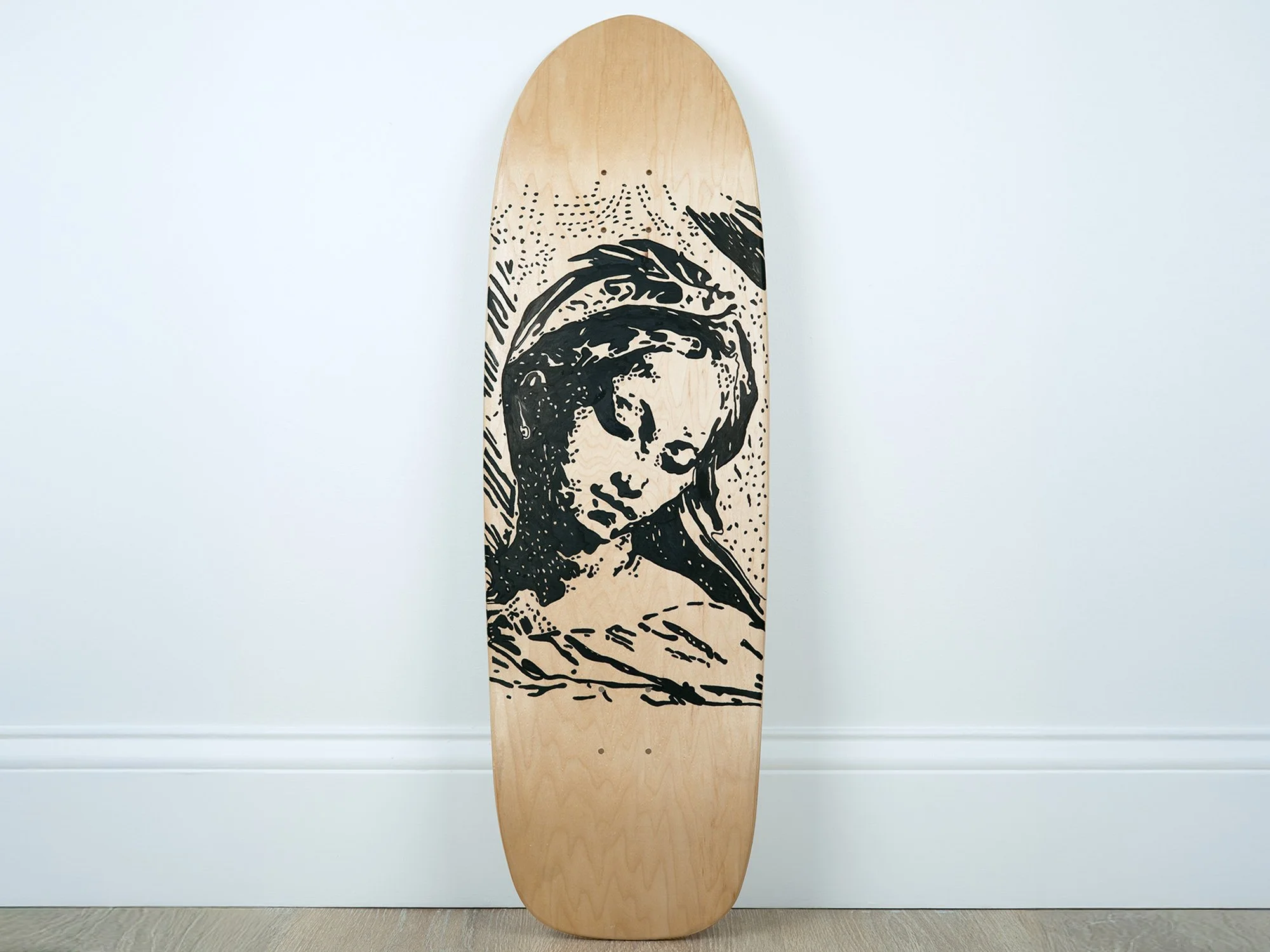 Madonna, mixed-media artwork on a skateboard deck by Samantha Paris Estes, 2025 (front view)