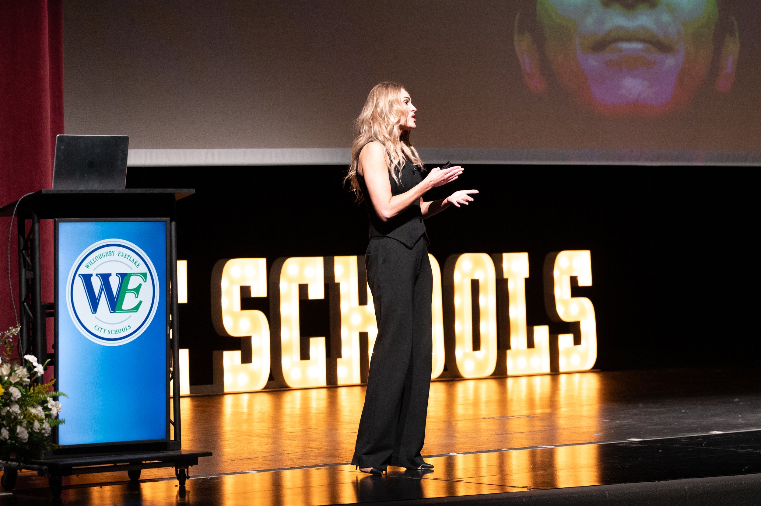 Rebecca Bultsma delivering an AI keynote for a K-12 education audience