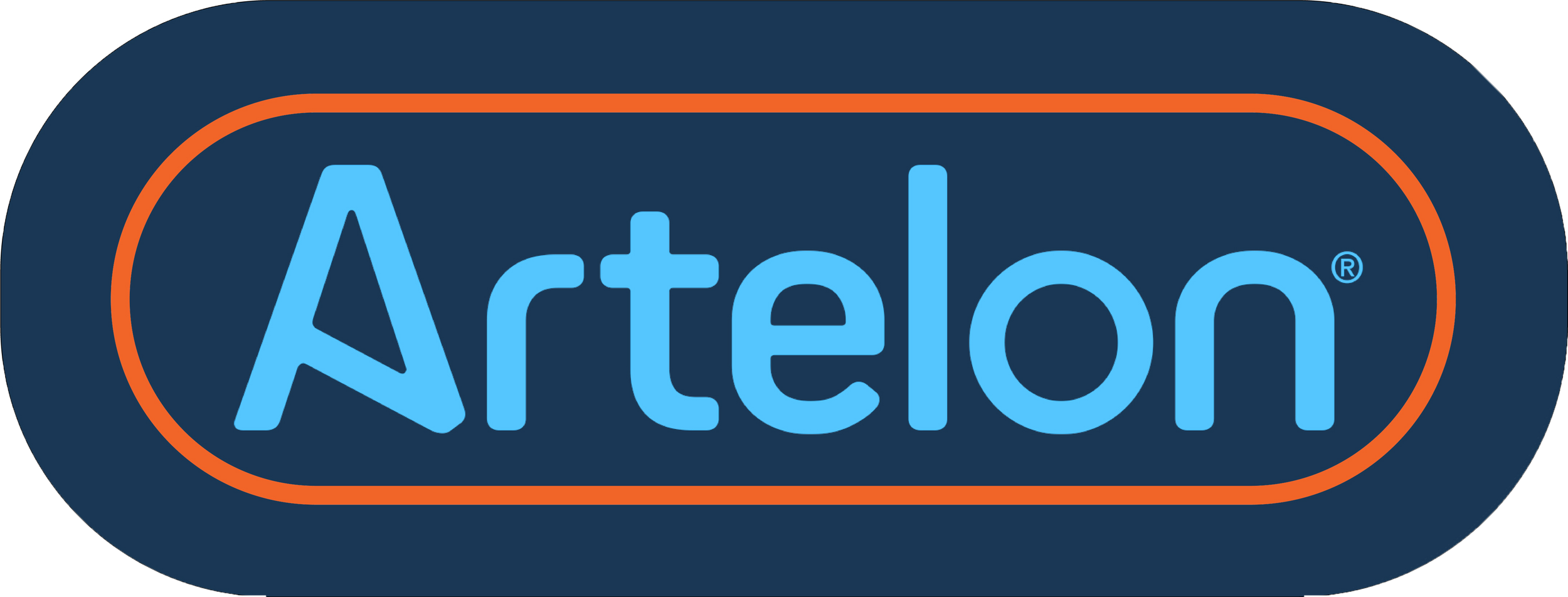 Close-up of the Artelol logo with blue text on a dark blue background enclosed in an orange oval shape.