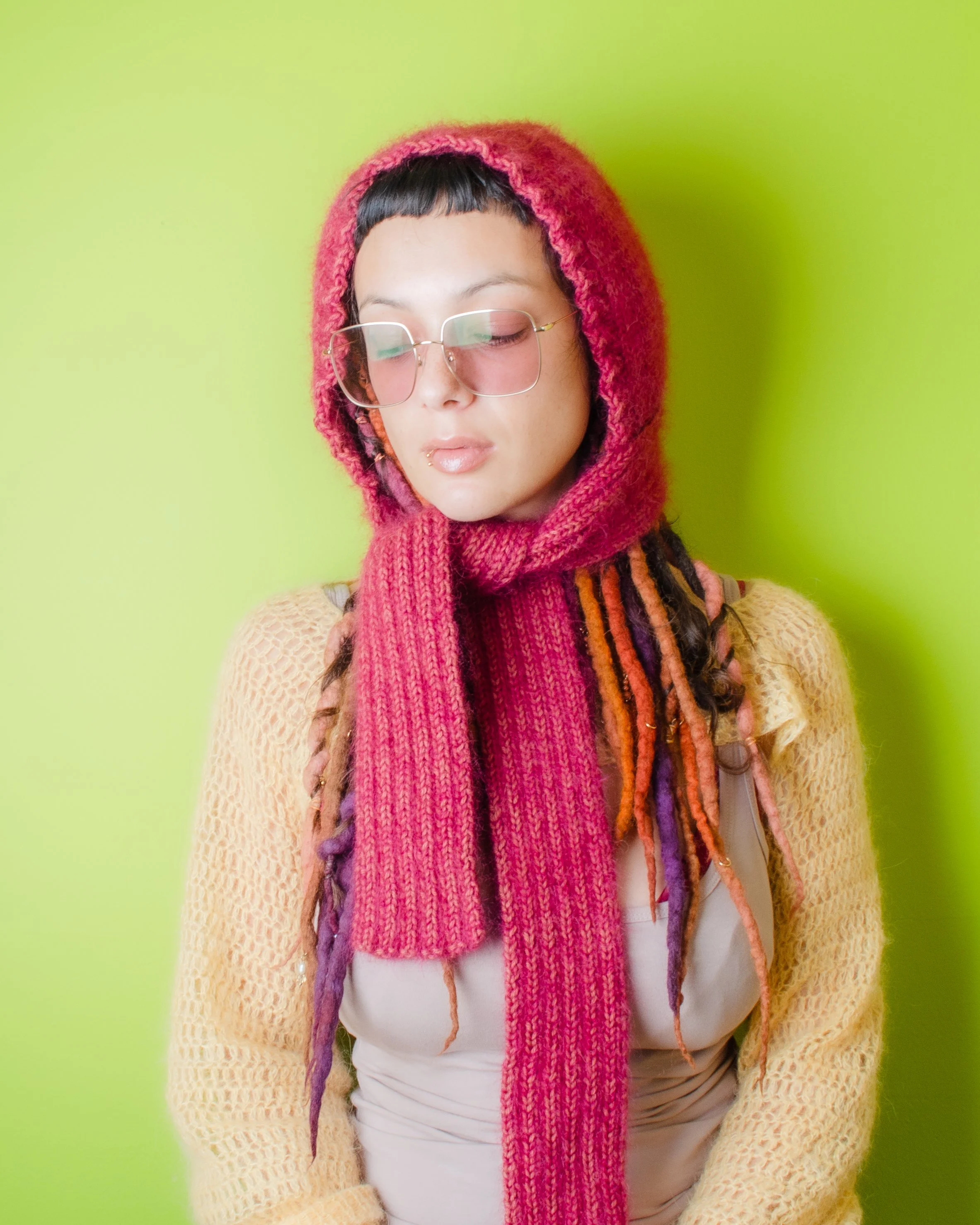Hand knit bonnet scarf