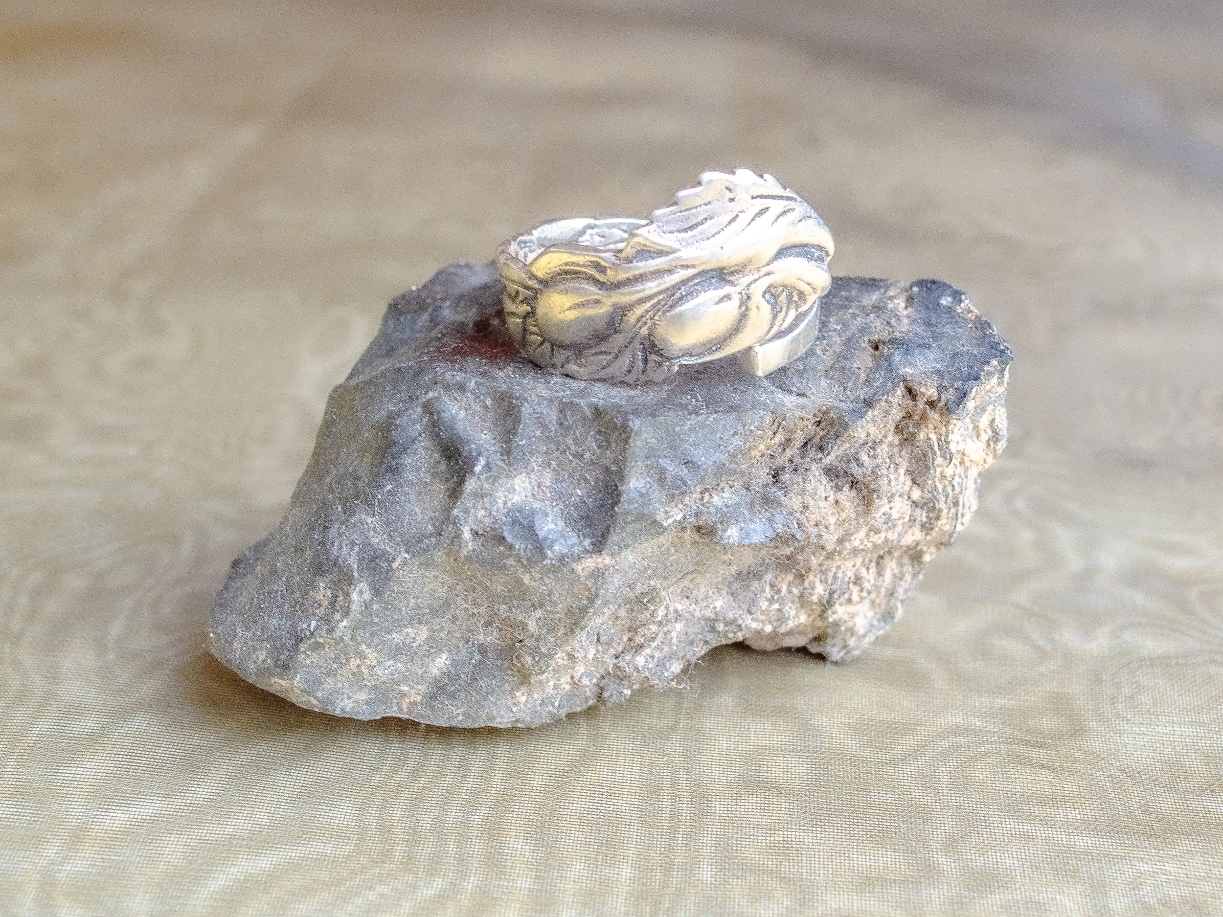Rare solid silver Douwe Egberts fruit spoon ring by Hooijkaas Schoonhoven, fruit motif with leaves, "BL.PRUIM" engraved on band, handmade by Moonlit Manor Netherlands