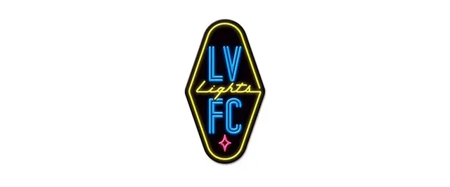 Logo for Las Vegas Lights Football Club reading 'LV Lights FC' with a pink star below.