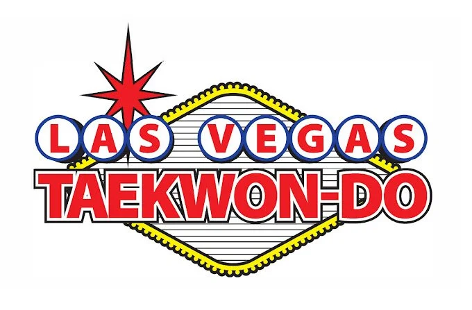 Logo with the words "Las Vegas Taekwondo" and decorative elements including a red star and yellow outline.