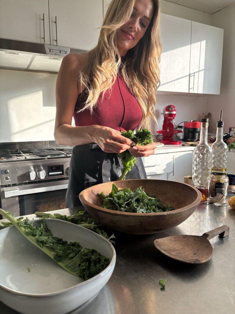 Lidija Prepping Kale Potato Salad in her Kitchen | Devour by Lidija