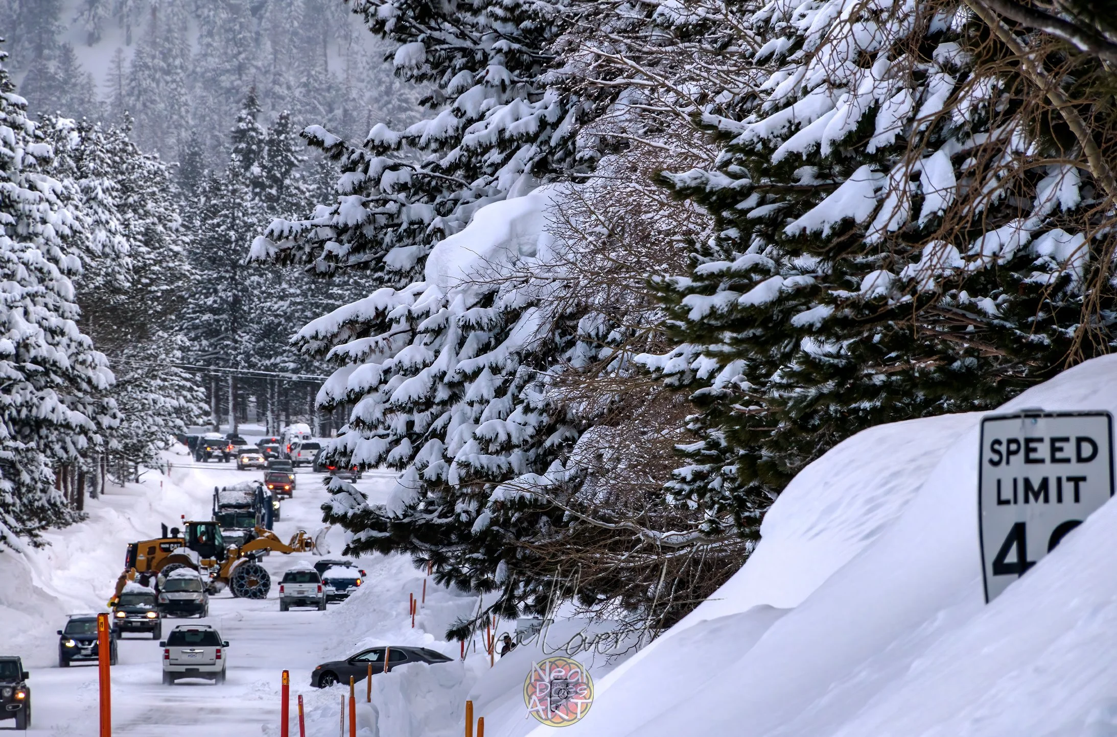 Mountain Town Traffic and Deep Snow