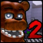 Animated character resembling an animal, possibly a bear or fox, with a big smile and blue eyes, next to a colorful number 2.