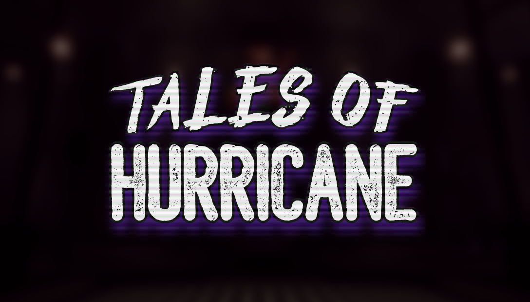 Neon sign displaying the text "Tales of Hurricane" in white with a purple glow on a dark background.