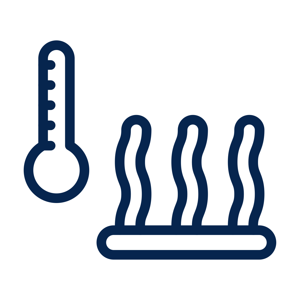 Icon of a thermometer and steaming food on a plate, representing heat or temperature.