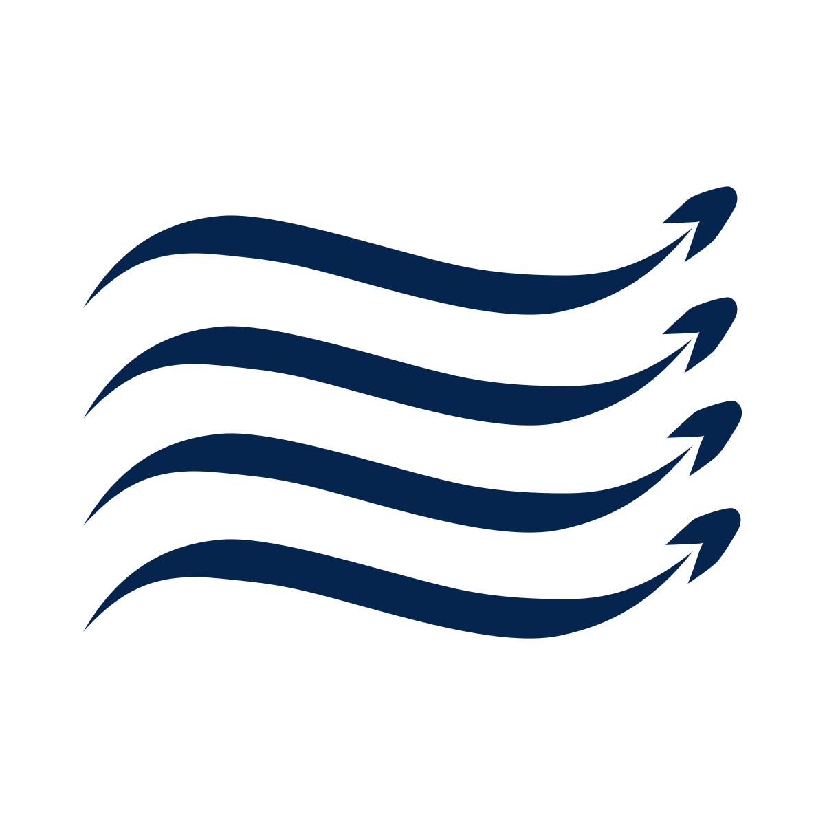 Five blue wavy arrows pointing to the upper right.