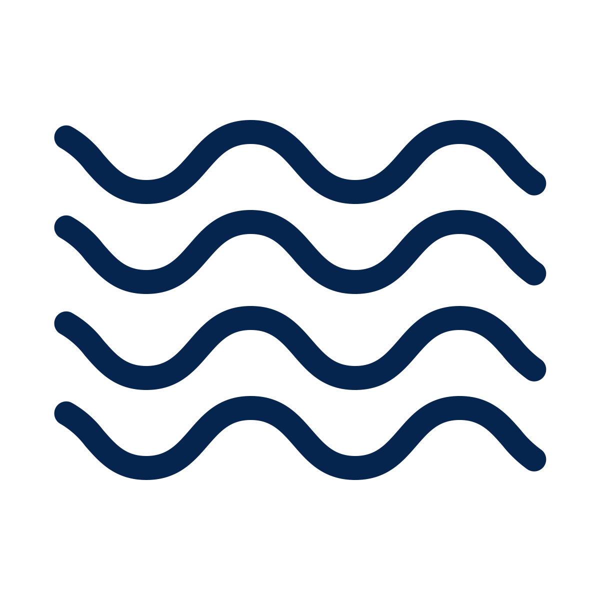 Four horizontal wavy lines representing water or waves.