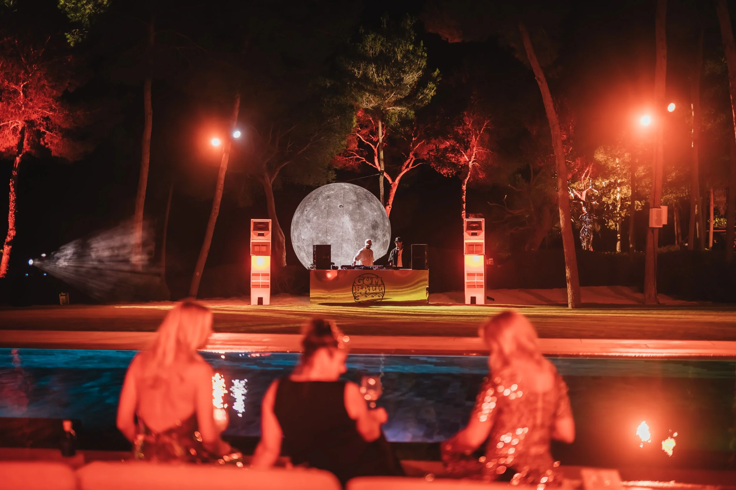 Large inflatable moon creating a 'galactic' backdrop