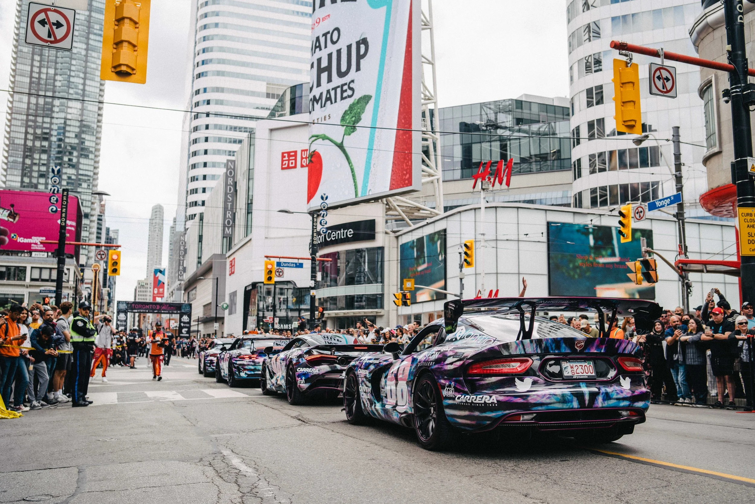 Gumball cars lining up for Flag Drop in Toronto