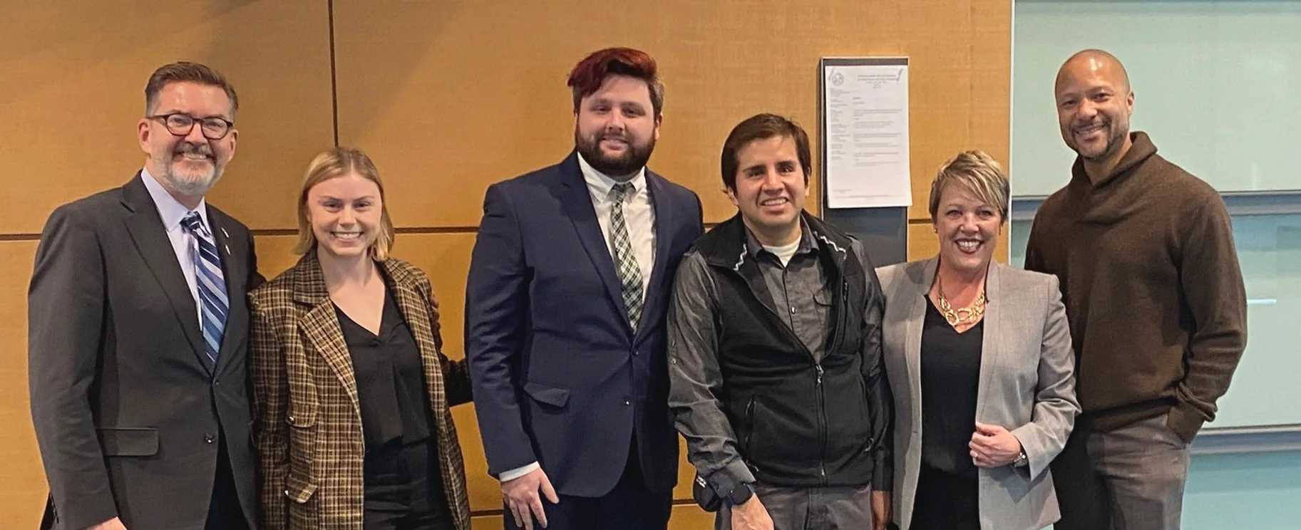  Members of the team who helped secure state funding to support the Equity Fund. From left, State Sen. Scott Dibble, Emma McBride, PFund Executive Director Aaron Zimmerman, 2022-23 Equity Fund grantee Belo Miguel Cipriani, Quorum Executive Director Rebecca Waggoner, Quorum board member Zaylore Stout. 