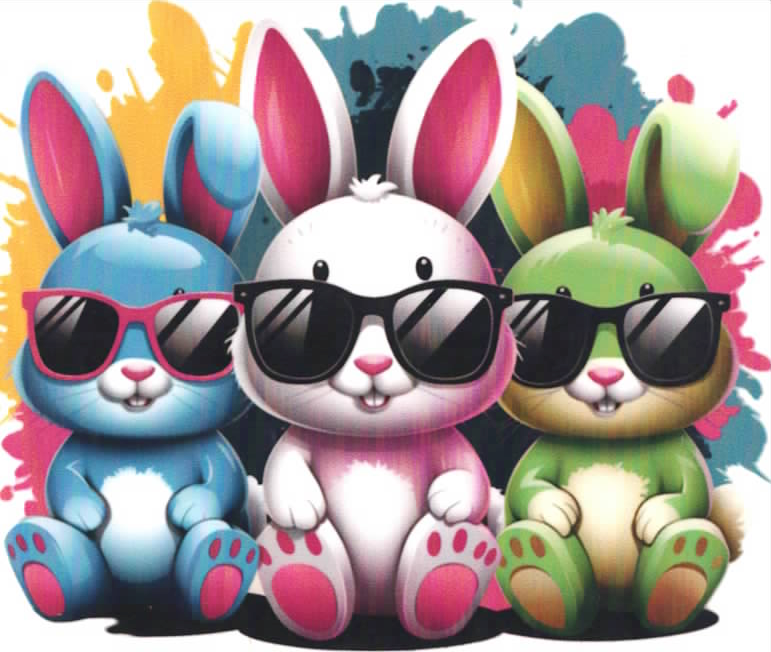 Colorful Easter Bunny Trio
