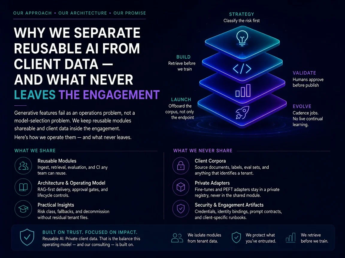 WHY WE SEPARATE REUSABLE AI FROM CLIENT DATA — AND WHAT NEVER LEAVES THE ENGAGEMENT