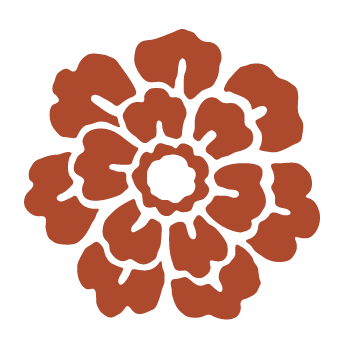 Graphic of a single marigold flower in a cinnamon color.