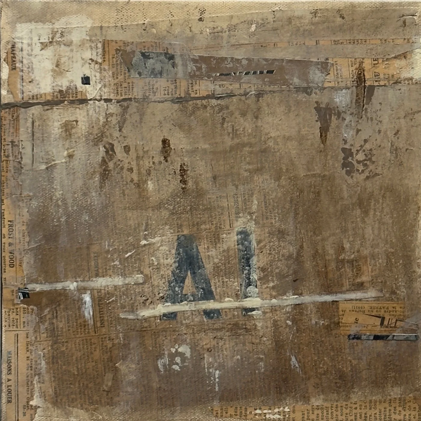 Œuvre abstraite en techniques mixtes aux tons ocre terreux et textures superposées par jlarocque atelier