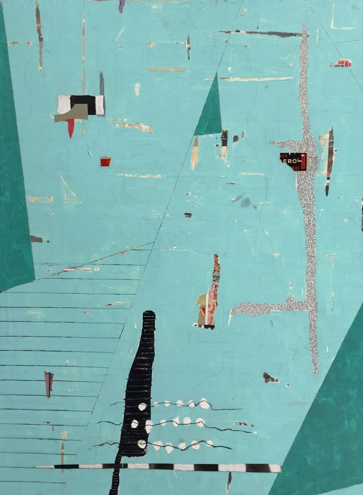 Peinture abstraite en technique mixte sur panneau de bois, lignes étendues et rythmes espacés.