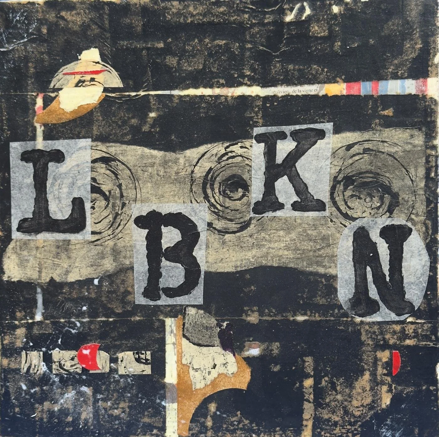 Peinture abstraite en technique mixte sur panneau de bois, occupation progressive de l’espace.