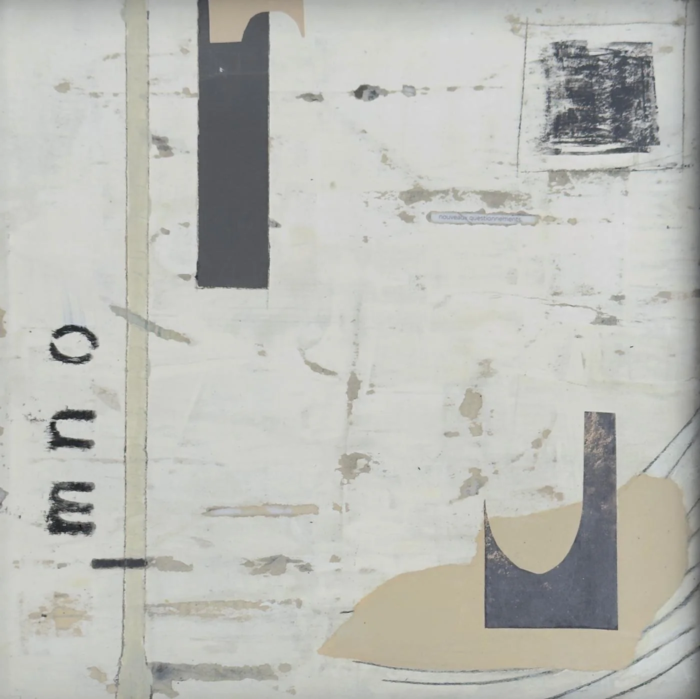 Peinture abstraite en technique mixte sur panneau de bois, transition entre espaces et formes.