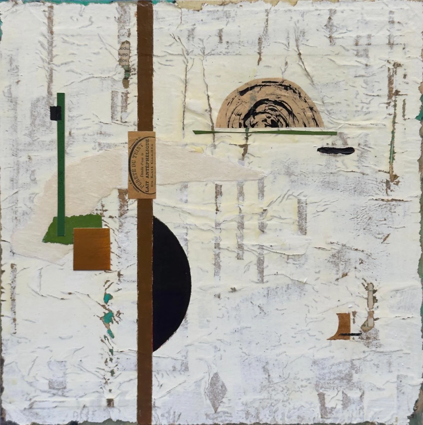 Peinture abstraite en technique mixte sur panneau de bois, point d’ancrage au sein de la composition.