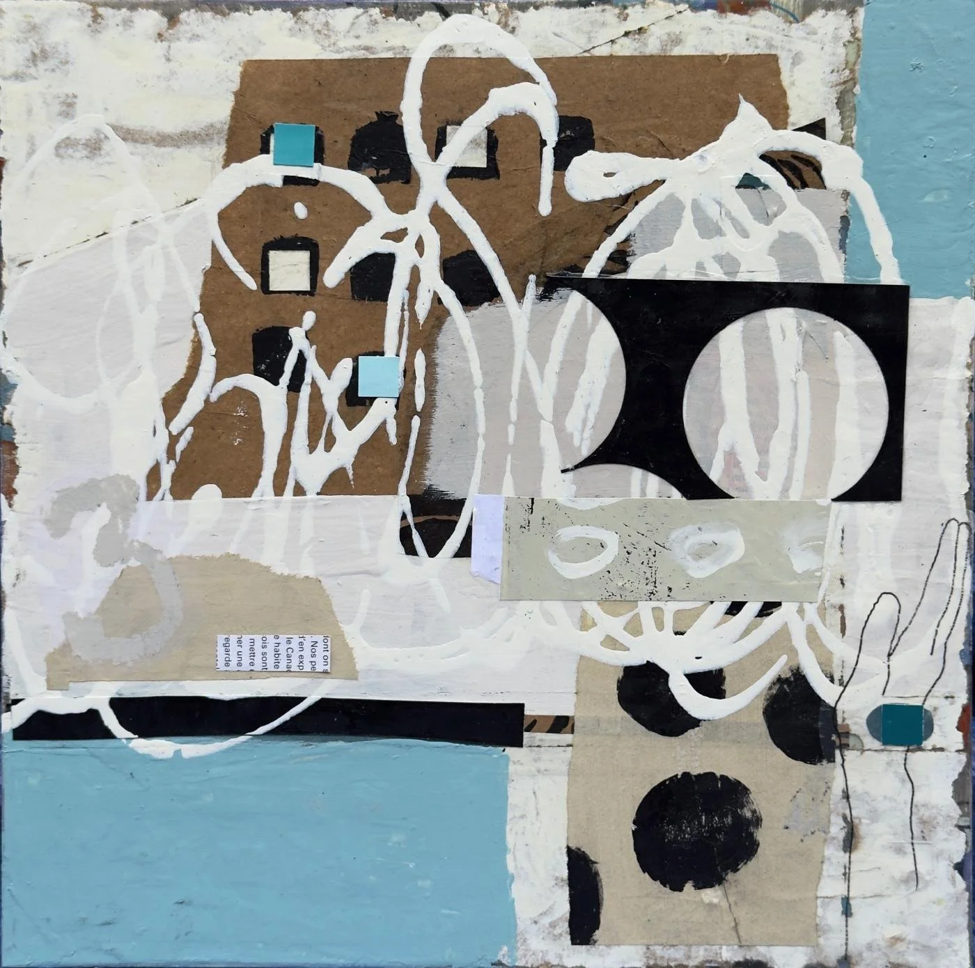 Peinture abstraite en technique mixte sur panneau de bois, organisation de formes face au désordre.