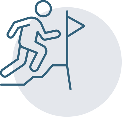 Illustration of a person running toward a finish flag on a racecourse: to represent mental performance