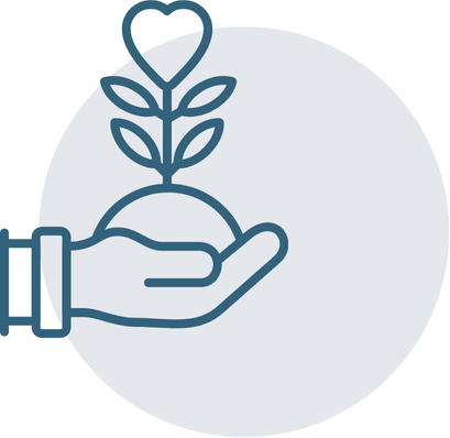 An illustration of a hand holding a small plant with a heart-shaped leaf, symbolizing growth and care: to represent resilience tools