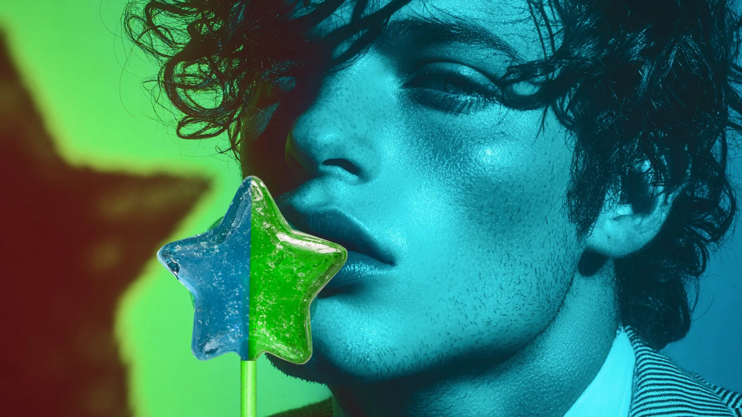 Lollipop Star music lollipops in different colors and shapes arranged on a table with the Lollipop Star logo overlayed