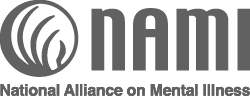 Logo of the National Alliance on Mental Illness (NAMI) featuring a stylized spiral design with text