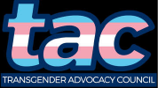 Logo of the Transgender Advocacy Council with the word 'tac' and a black background.
