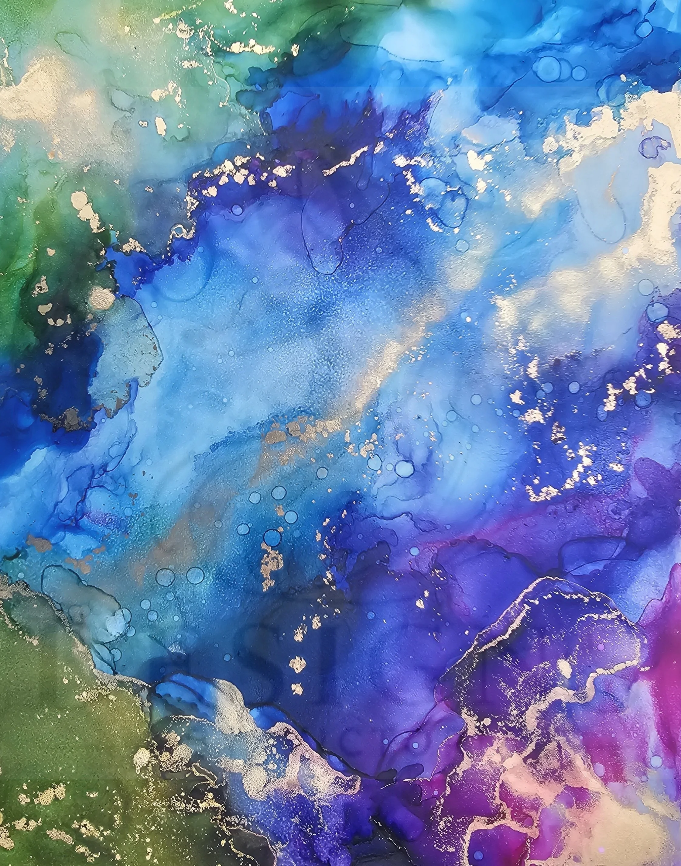 "LAGOON" 10X14 Alcohol Inks on Yupo paper 2020