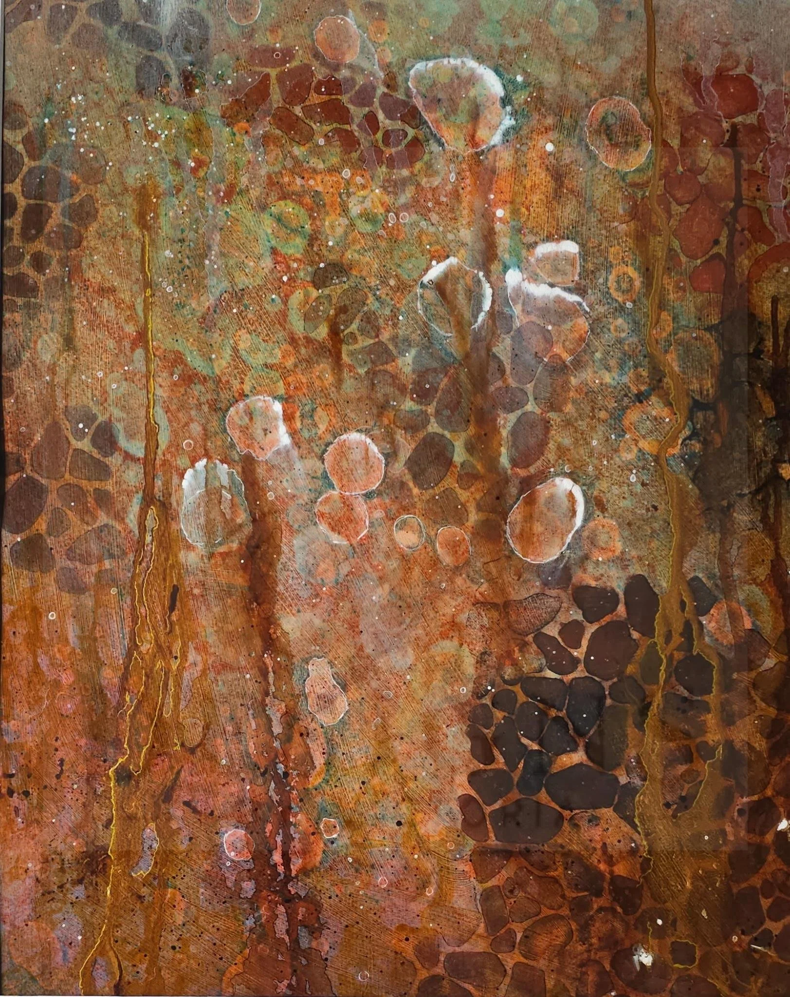 "STREAMBED" 24X18" Mixed media on paper  2025