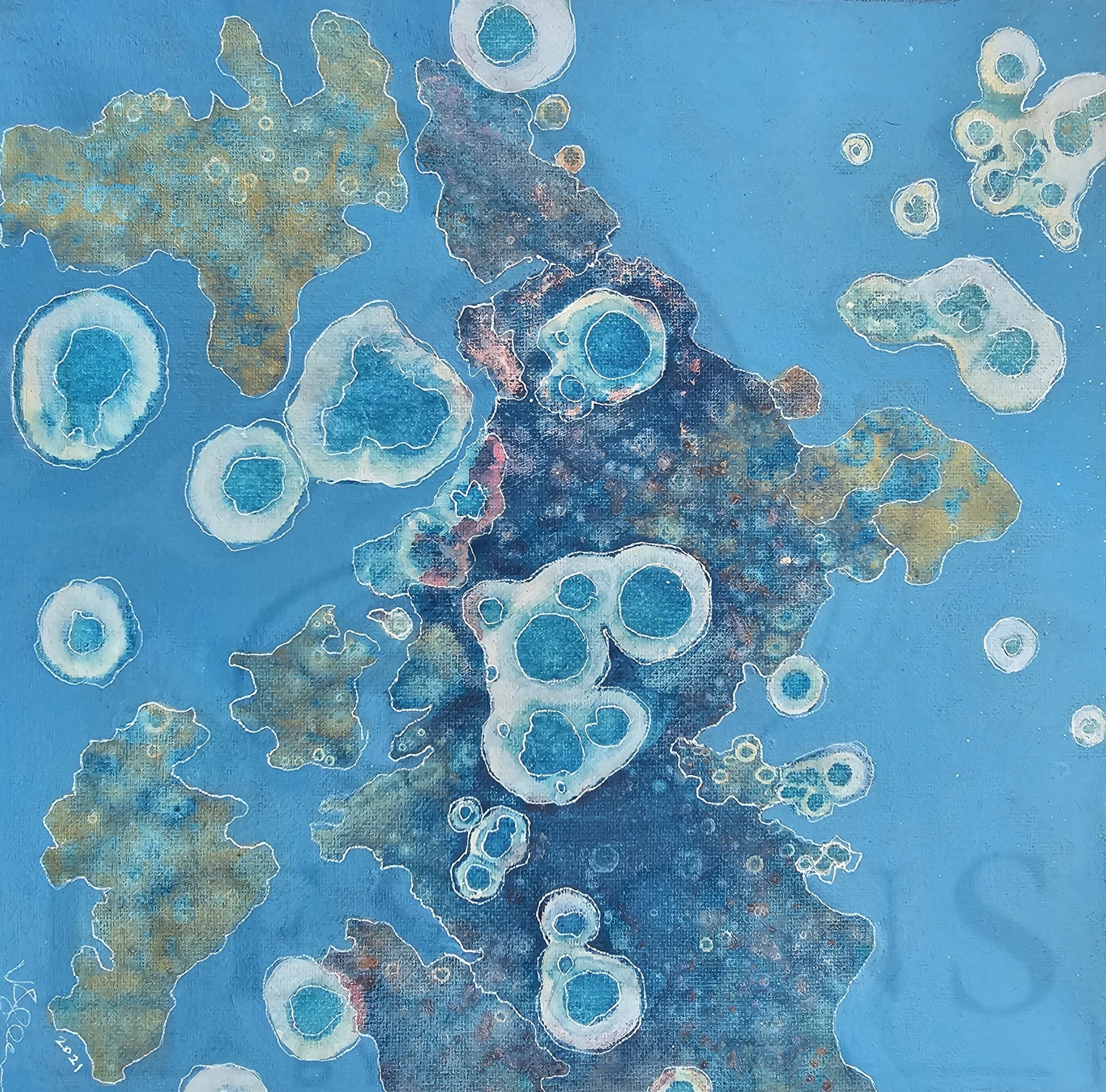 "UNDER THE MICROSCOPE" 12X12" Mixed media on canvas 2020