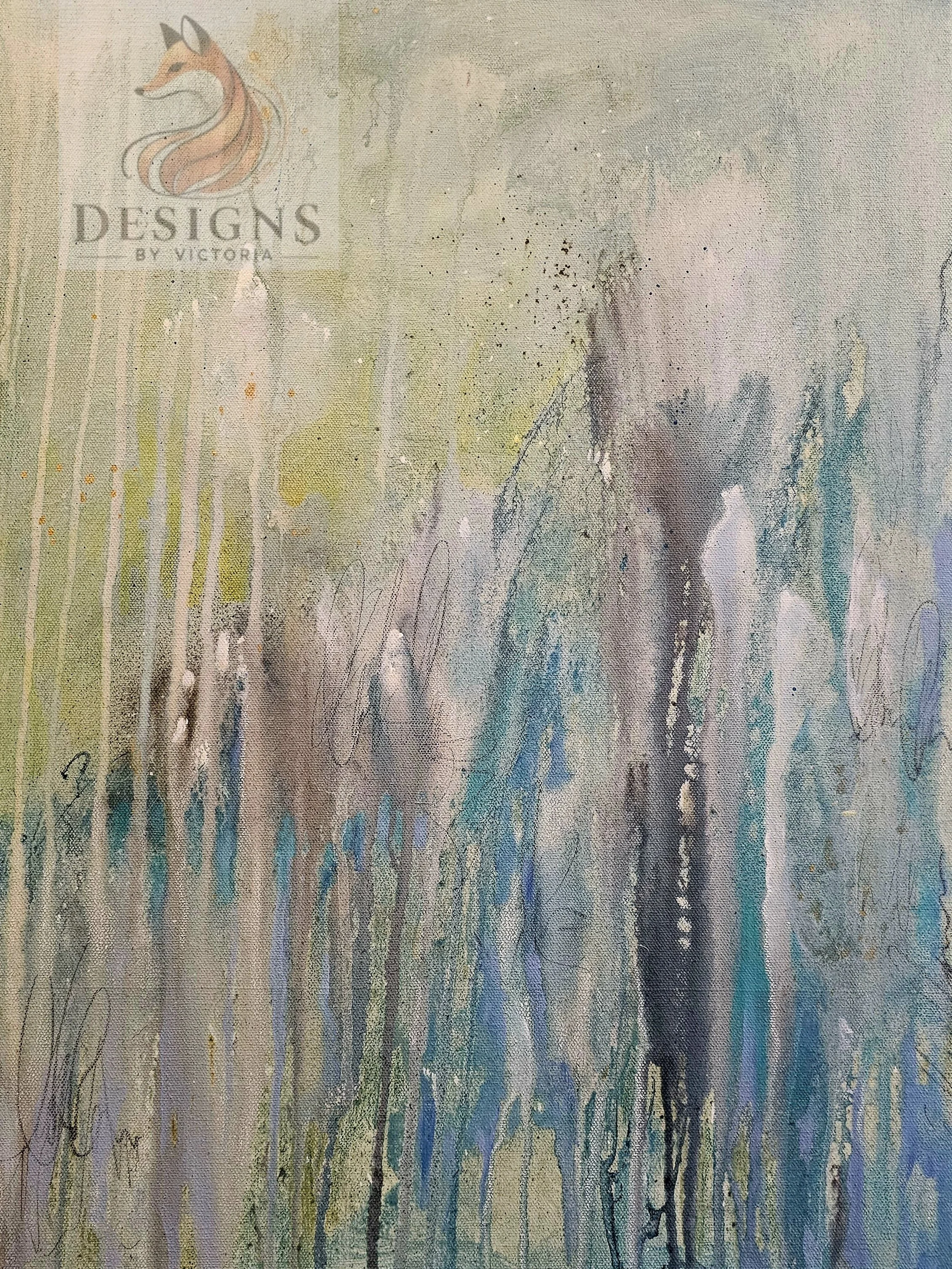 "SPRING RAINS" 20X16" Mixed media on paper mounted on gallery canvas 2025