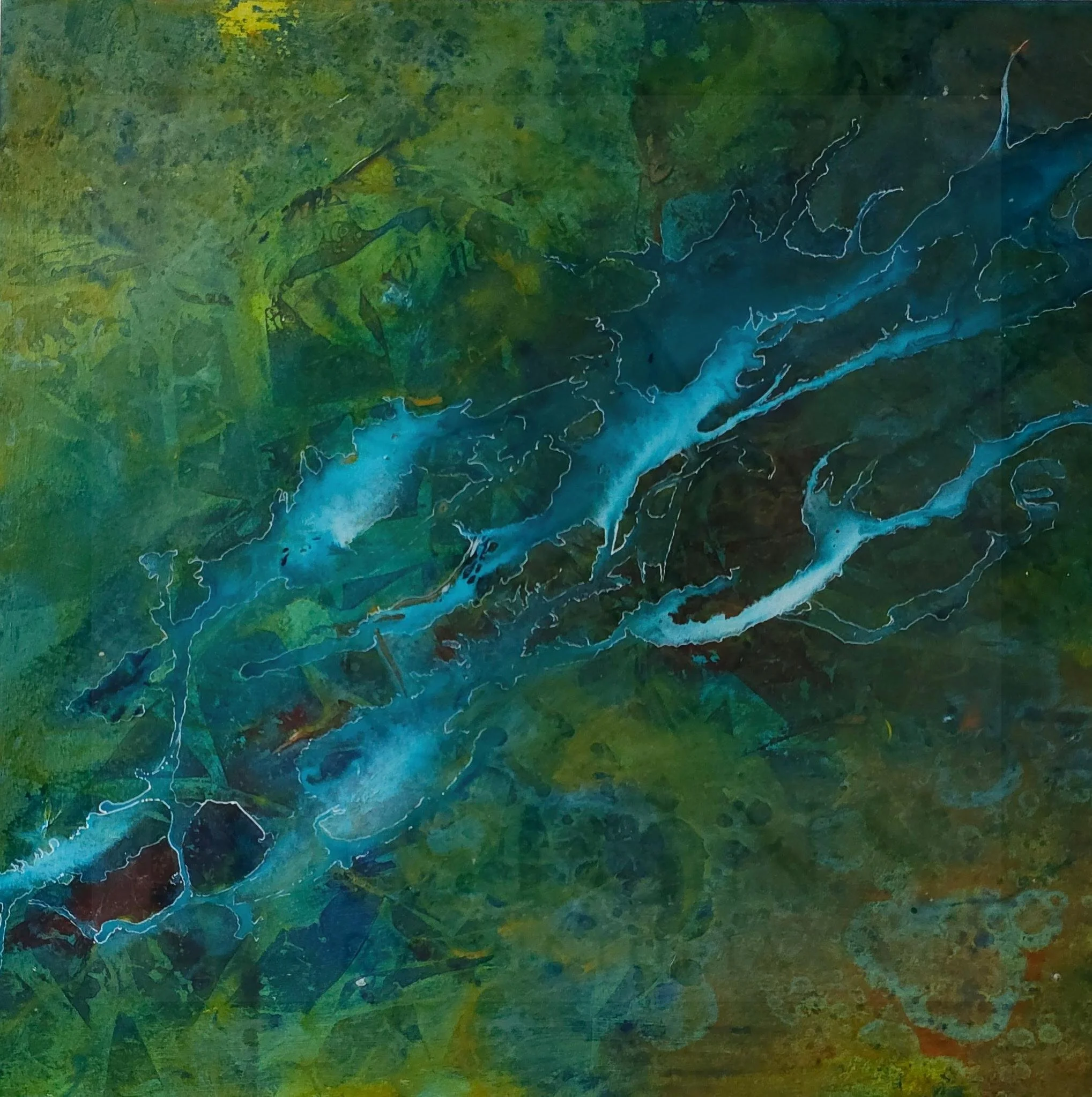 "CRYSTALLIZATION" 16X16" Mixed media on paper mounted on gallery canvas 2022