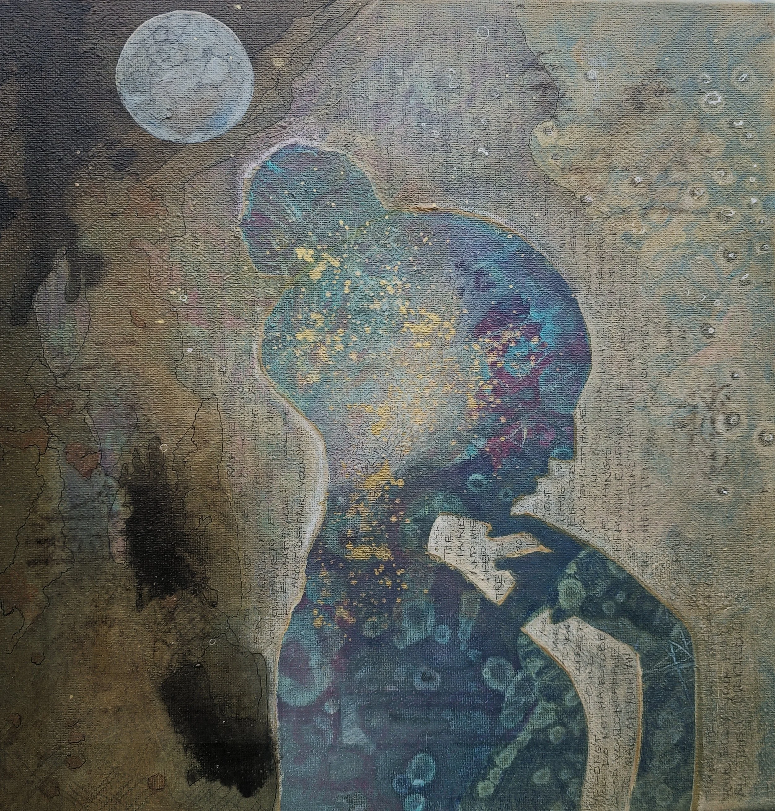 UNTITLED 12X12" Acrylics, Ink, pencil and collage on canvas (2026)