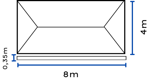 Diagrama técnico con líneas y flechas que indican dimensiones y medidas específicas de una carpa