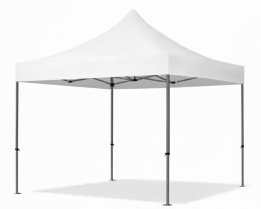 Carpa blanca con estructura metálica. Resistente ignífuga y protección UV. Buen precio