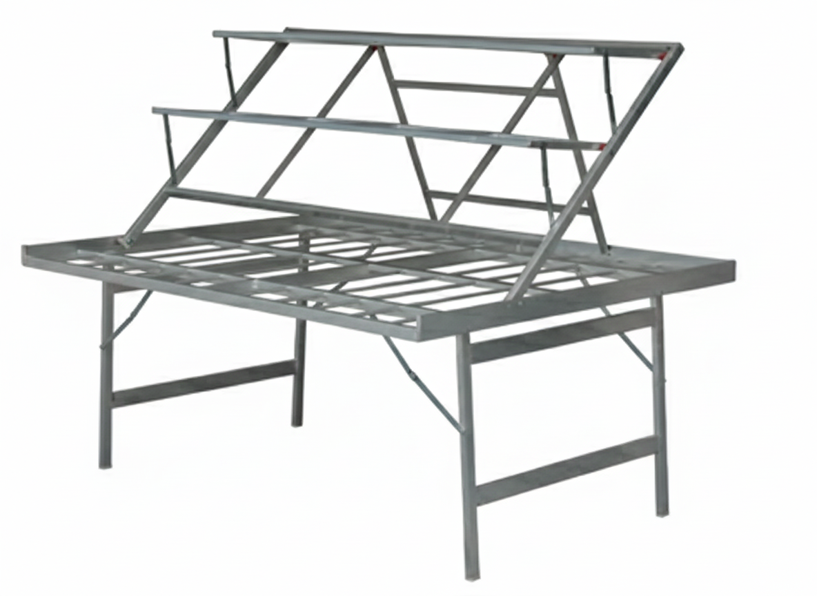Estructura metálica de Mesa de aluminio reforzado Resistente y fácil de transportar para mercado o feria con posible inclinación con perfil de 30x18. Aguanta 120kg. Mesa especial marcadillo para cajas fruta y ropa