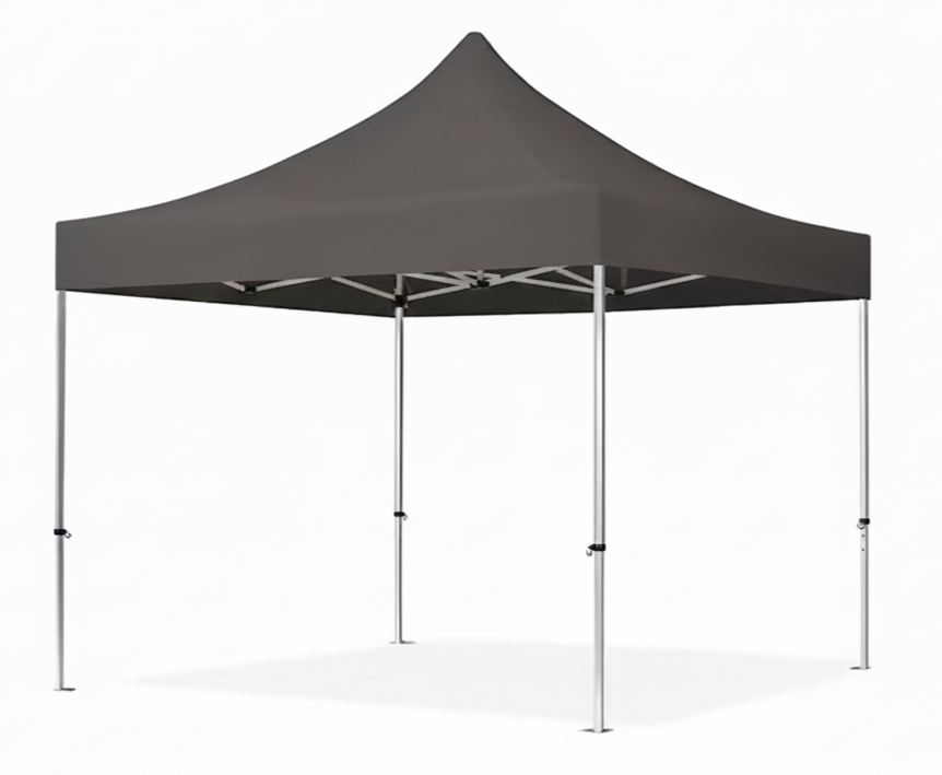 Toldo o carpa portátil de color negro con estructura metálica