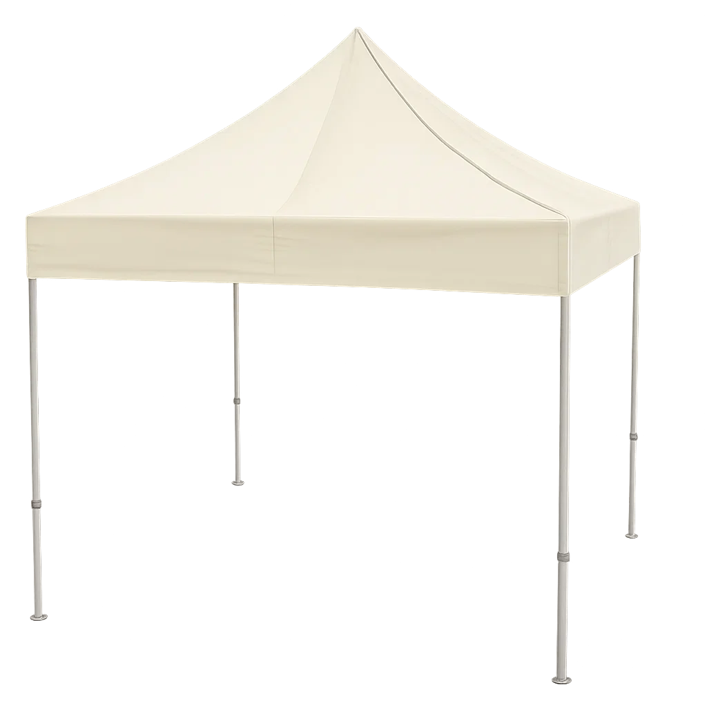 Carpa Beige color crema con estructura metálica en fondo gris.