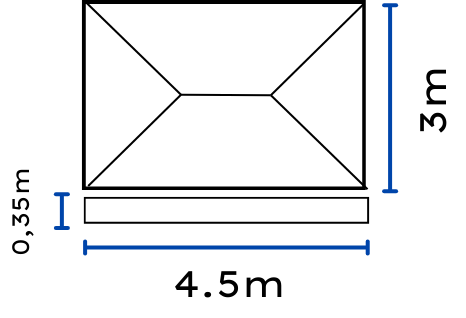 Diagrama técnico con líneas y flechas que indican dimensiones y medidas específicas de una carpa