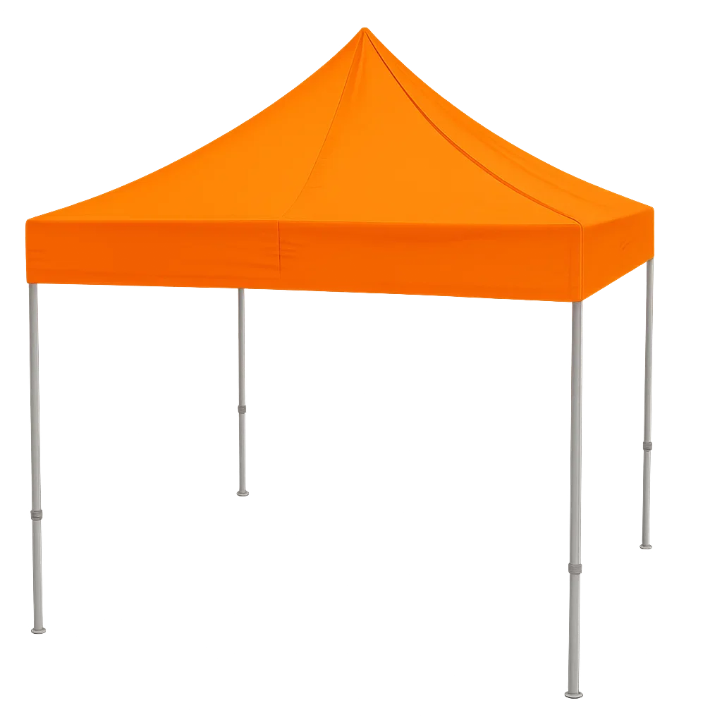 Carpa de color naranja con estructura de marco metálico, sin paredes.