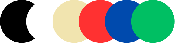 Cinco bolas de diferentes colores en línea: blanca, beige, roja, azul y verde.